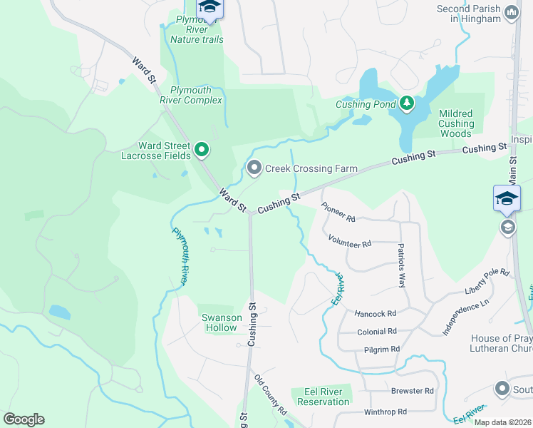 map of restaurants, bars, coffee shops, grocery stores, and more near 168 Cushing Street in Hingham