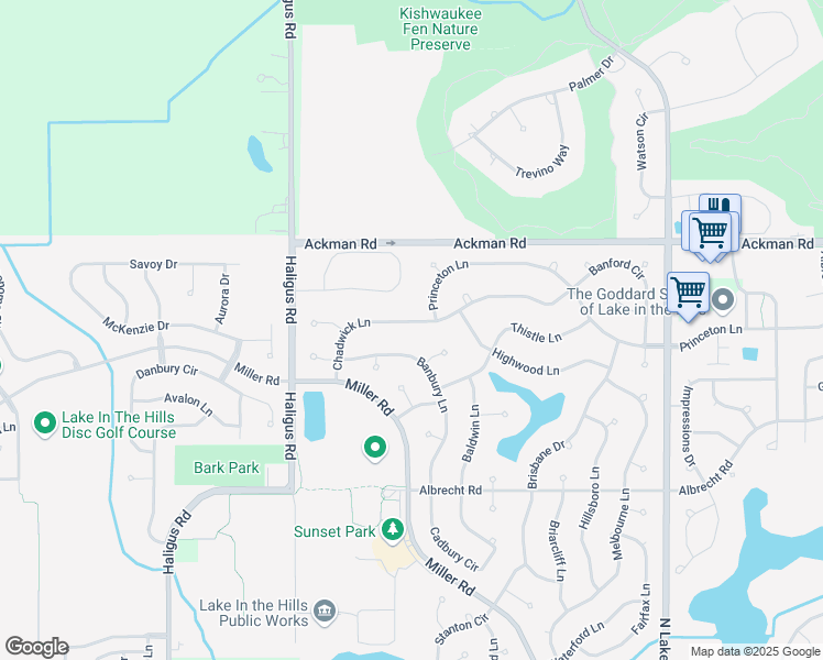 map of restaurants, bars, coffee shops, grocery stores, and more near 3651 Chadwick Lane in Lake in the Hills