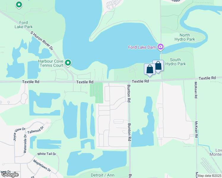 map of restaurants, bars, coffee shops, grocery stores, and more near 6011 Lake Drive in Ypsilanti