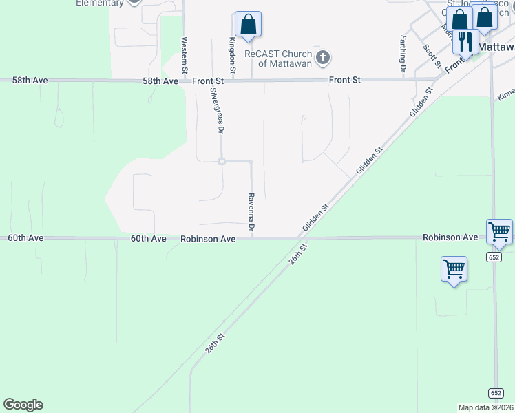 map of restaurants, bars, coffee shops, grocery stores, and more near 59611 Ravenna Drive in Mattawan
