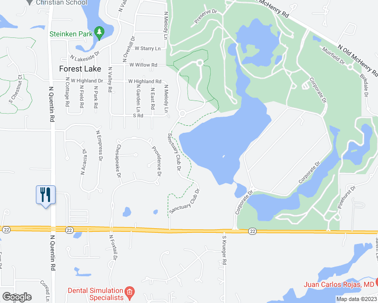 map of restaurants, bars, coffee shops, grocery stores, and more near 23340 Sanctuary Club Drive in Kildeer