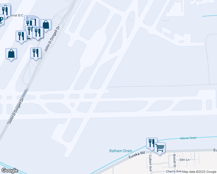 map of restaurants, bars, coffee shops, grocery stores, and more near 31398 Superior Road in Romulus
