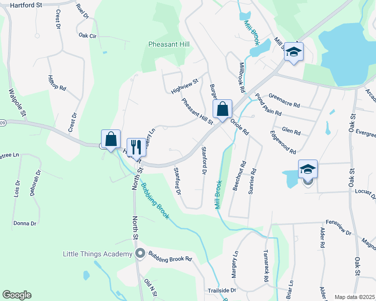 map of restaurants, bars, coffee shops, grocery stores, and more near 1545 High Street in Westwood