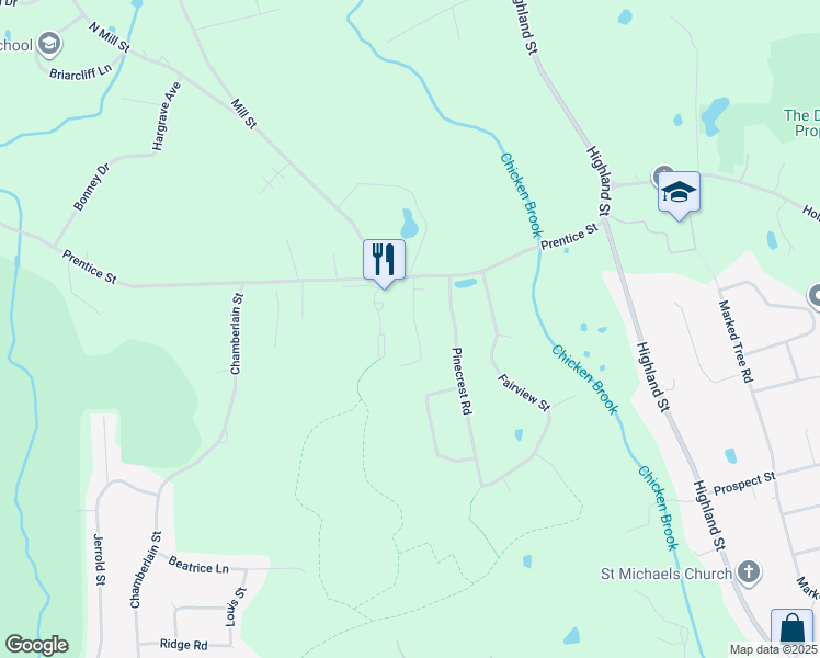 map of restaurants, bars, coffee shops, grocery stores, and more near 44 Burnap Road in Holliston