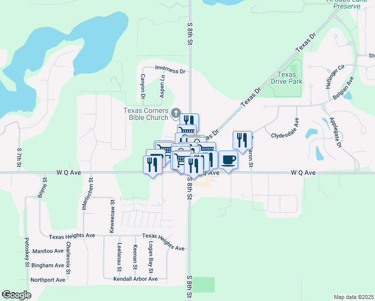 map of restaurants, bars, coffee shops, grocery stores, and more near 7922 South 8th Street in Kalamazoo