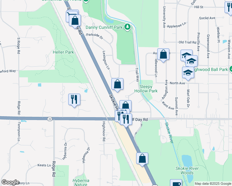 map of restaurants, bars, coffee shops, grocery stores, and more near 2745 U.S. 41 in Highland Park