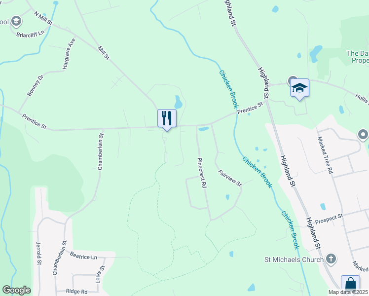map of restaurants, bars, coffee shops, grocery stores, and more near 44 Burnap Road in Holliston