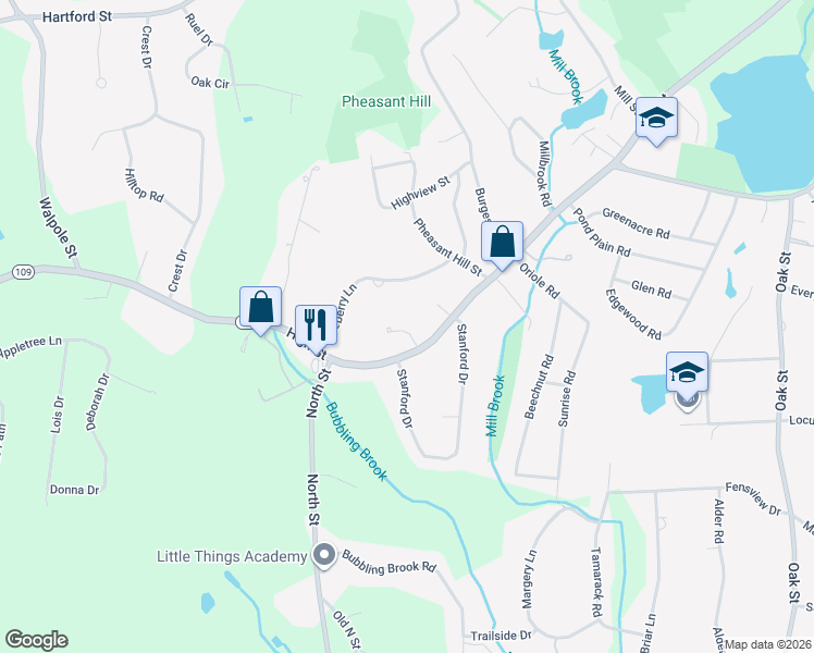 map of restaurants, bars, coffee shops, grocery stores, and more near 1545 High Street in Westwood