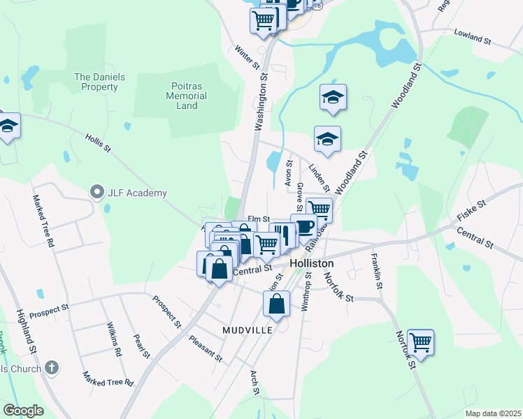map of restaurants, bars, coffee shops, grocery stores, and more near 9 Irving Place in Holliston