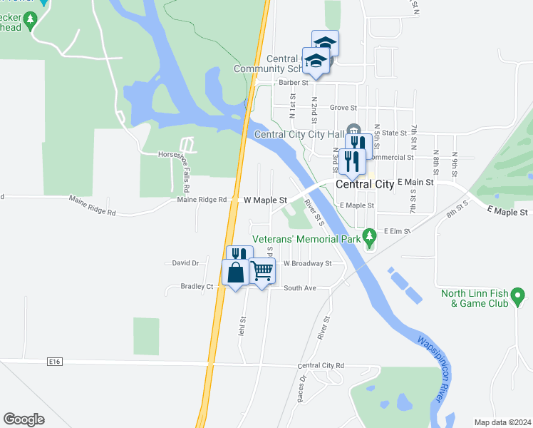 map of restaurants, bars, coffee shops, grocery stores, and more near 5 Marion Road South in Central City