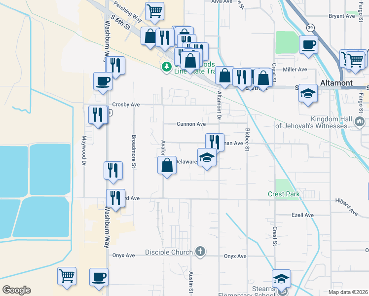 map of restaurants, bars, coffee shops, grocery stores, and more near 3128 Boardman Ave in Klamath Falls