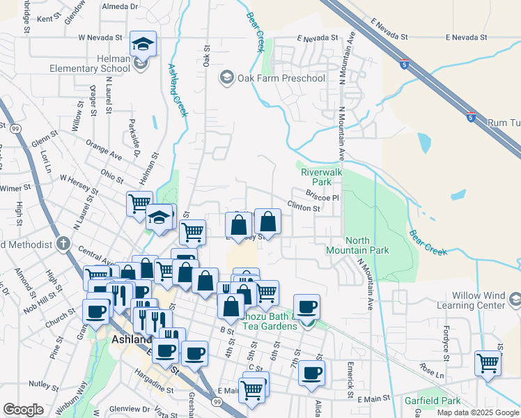 map of restaurants, bars, coffee shops, grocery stores, and more near 309 Patterson St in Ashland