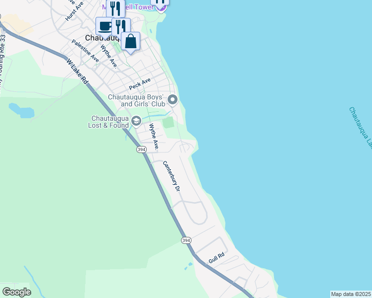 map of restaurants, bars, coffee shops, grocery stores, and more near 4377 Canterbury Drive in Mayville