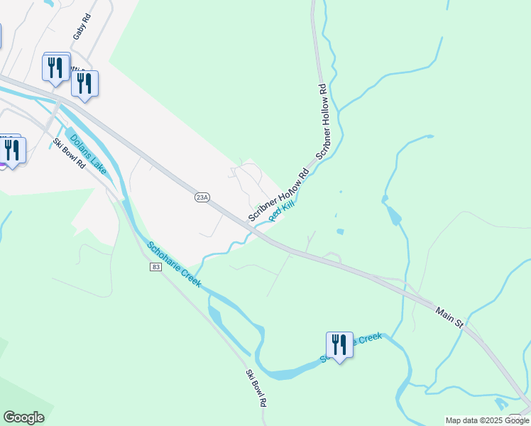 map of restaurants, bars, coffee shops, grocery stores, and more near 20 Scribner Hollow Road in Hunter