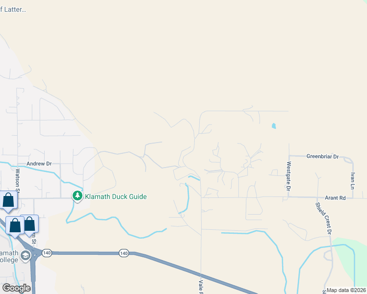 map of restaurants, bars, coffee shops, grocery stores, and more near 2706 Vale Road in Klamath Falls