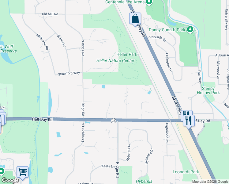 map of restaurants, bars, coffee shops, grocery stores, and more near 2705 Bentley Road in Highland Park