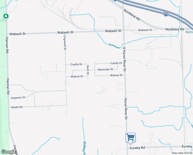 map of restaurants, bars, coffee shops, grocery stores, and more near 37827 Walnut Street in Romulus