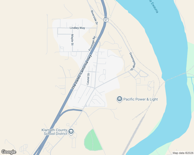 map of restaurants, bars, coffee shops, grocery stores, and more near 1827 Riverside Drive in Klamath Falls