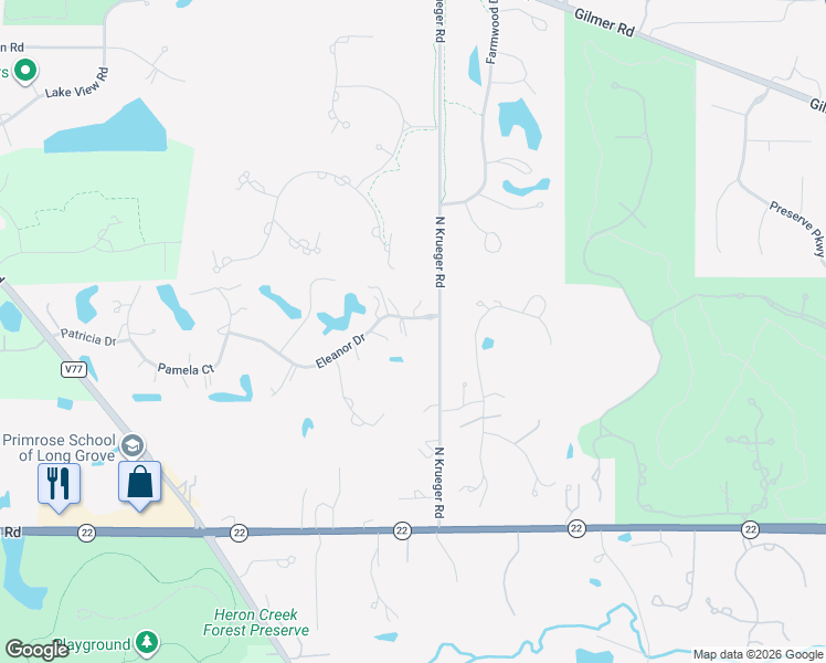 map of restaurants, bars, coffee shops, grocery stores, and more near 4533 Eleanor Drive in Long Grove