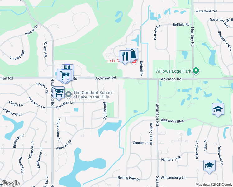 map of restaurants, bars, coffee shops, grocery stores, and more near 3155 Henry Lane in Lake in the Hills