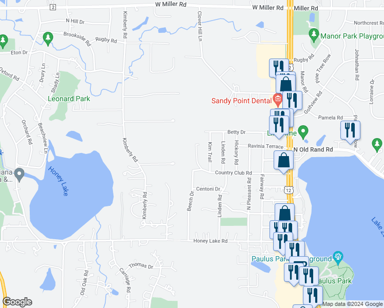 map of restaurants, bars, coffee shops, grocery stores, and more near 327 Country Club Road in Lake Zurich