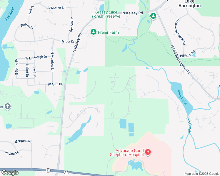 map of restaurants, bars, coffee shops, grocery stores, and more near 23276 Coyote Trail in Lake Barrington
