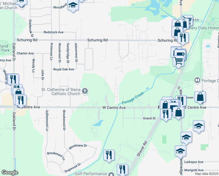 map of restaurants, bars, coffee shops, grocery stores, and more near 7102 Kenmure Drive in Portage