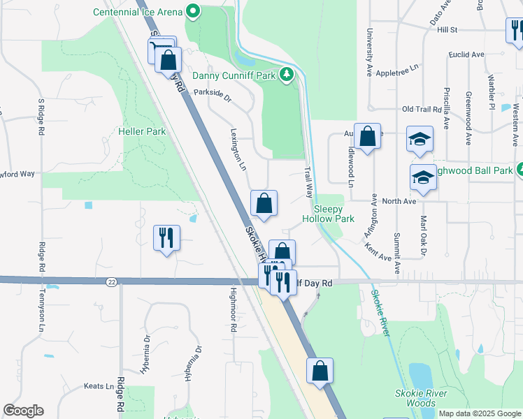 map of restaurants, bars, coffee shops, grocery stores, and more near 2745 U.S. 41 in Highland Park