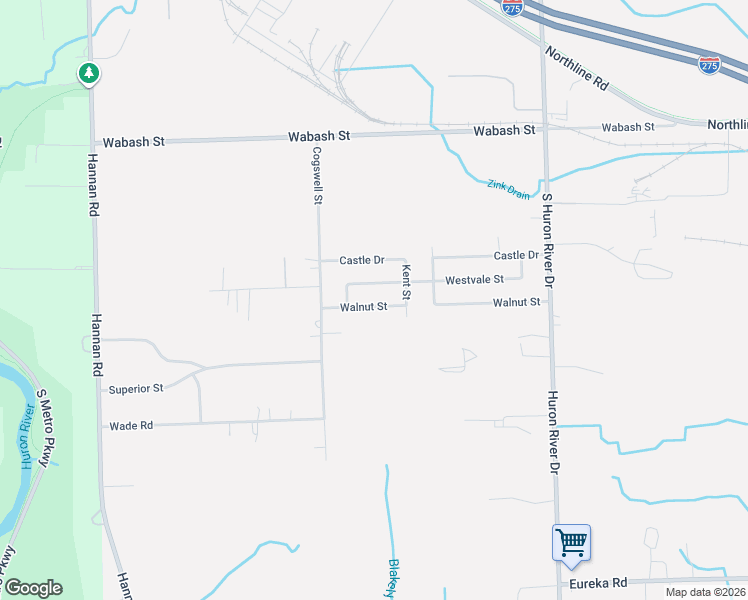 map of restaurants, bars, coffee shops, grocery stores, and more near 38119 Walnut Street in Romulus