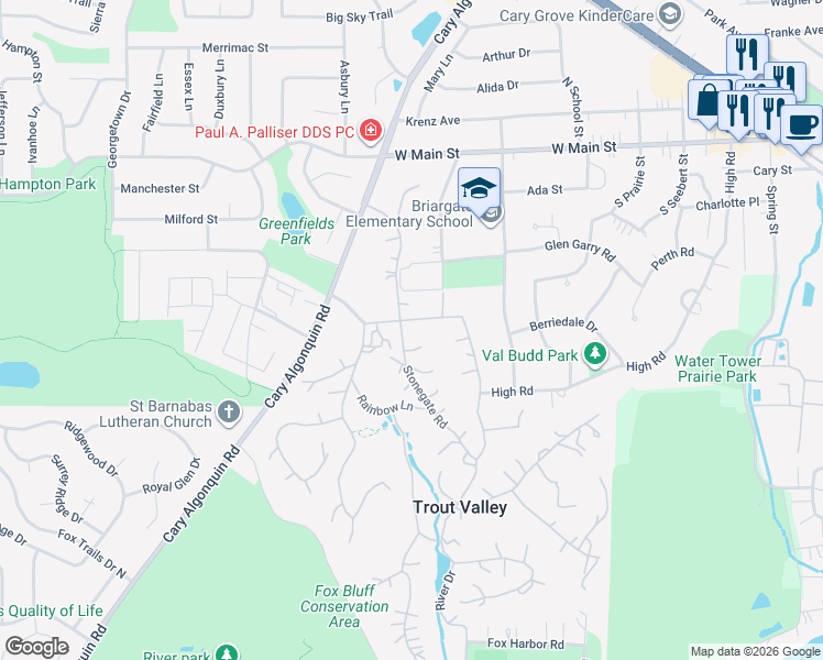 map of restaurants, bars, coffee shops, grocery stores, and more near 192 Stonegate Road in Cary
