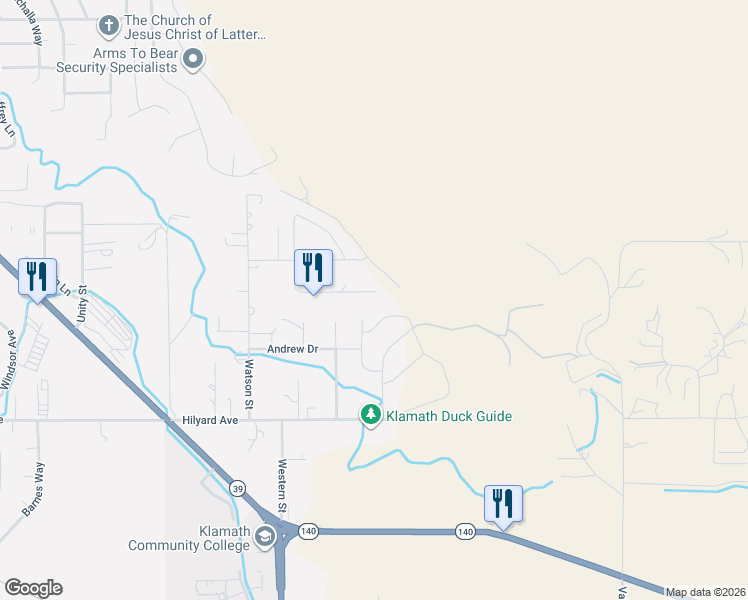 map of restaurants, bars, coffee shops, grocery stores, and more near 7812 Scenic View Drive in Klamath Falls