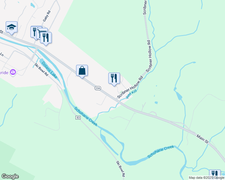 map of restaurants, bars, coffee shops, grocery stores, and more near 7433 Main Street in Lanesville