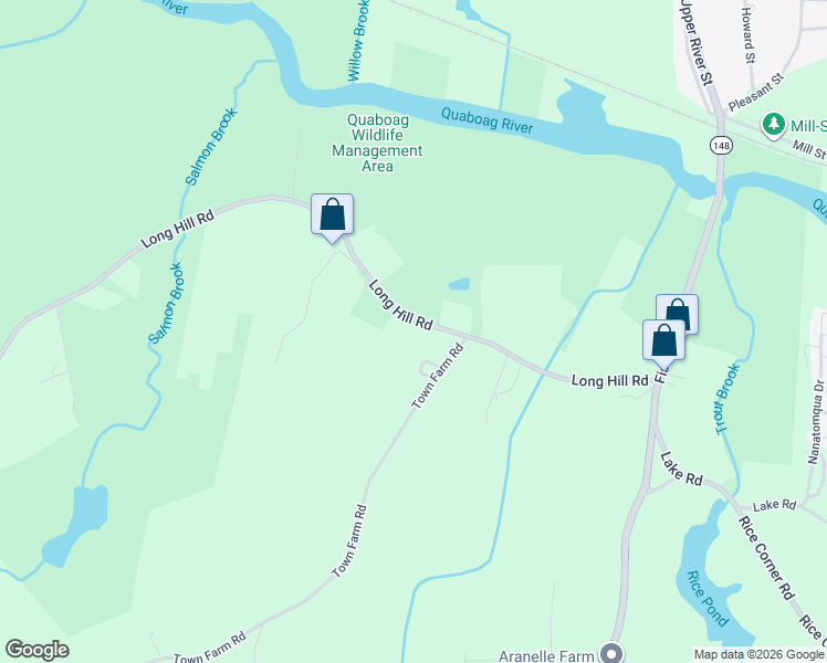 map of restaurants, bars, coffee shops, grocery stores, and more near 1 Town Farm Road in Brookfield