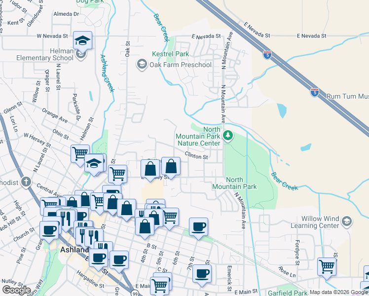 map of restaurants, bars, coffee shops, grocery stores, and more near 403 Briscoe Place in Ashland