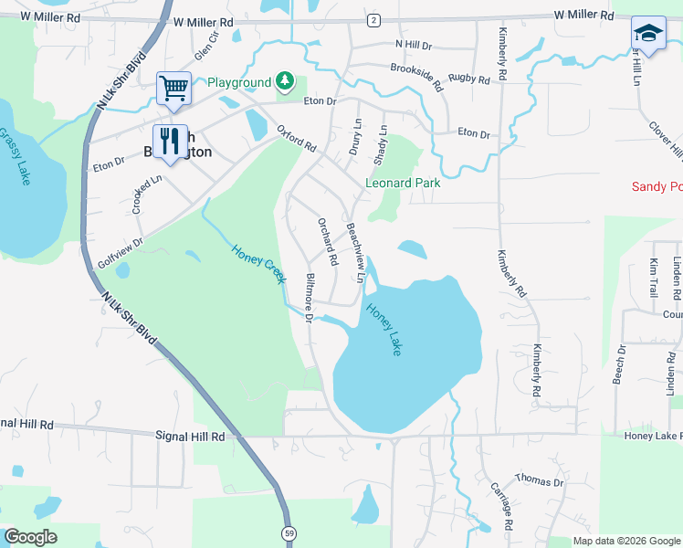 map of restaurants, bars, coffee shops, grocery stores, and more near 212 Beachview Lane in North Barrington