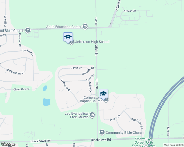 map of restaurants, bars, coffee shops, grocery stores, and more near 4227 Old Gate Road in Rockford