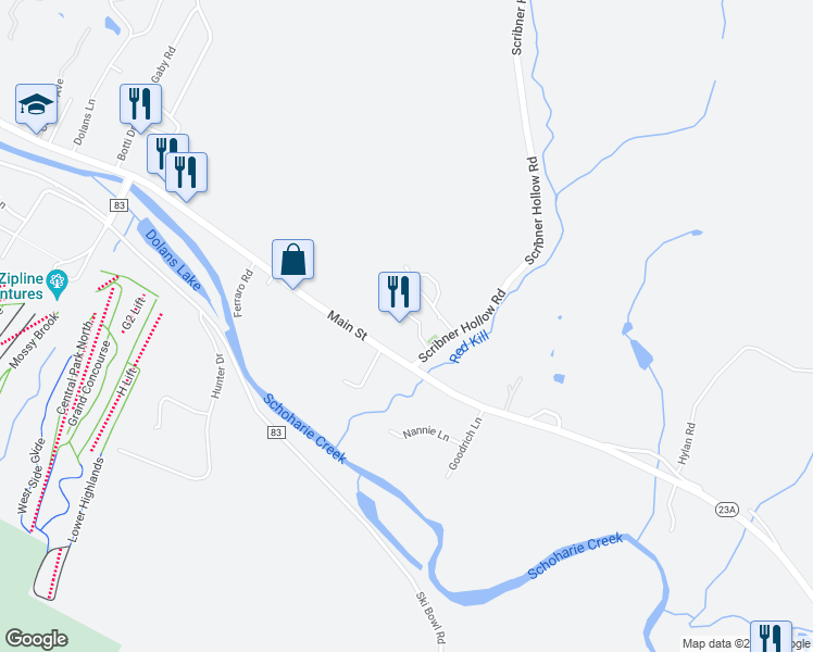map of restaurants, bars, coffee shops, grocery stores, and more near 13 Scribner Hollow Road in Lanesville