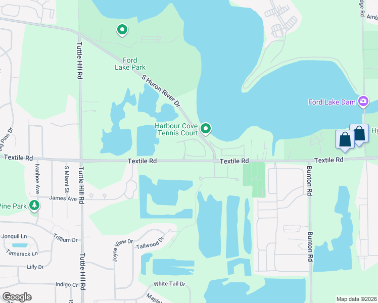 map of restaurants, bars, coffee shops, grocery stores, and more near 9643 Lakeside Drive in Ypsilanti