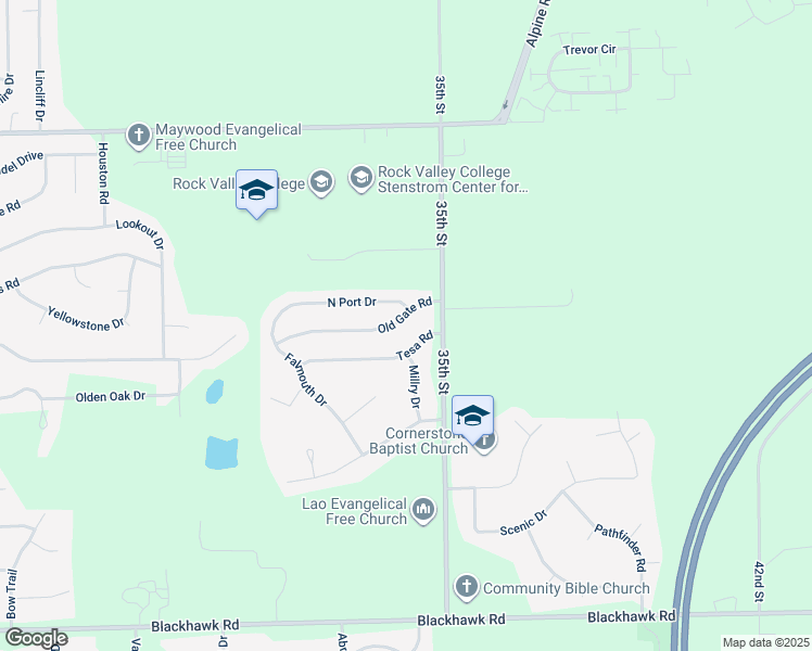 map of restaurants, bars, coffee shops, grocery stores, and more near 4117 North Port Drive in Rockford