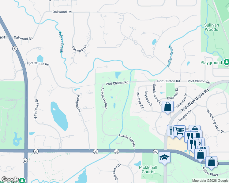 map of restaurants, bars, coffee shops, grocery stores, and more near 3001 Cyprus Court in Buffalo Grove
