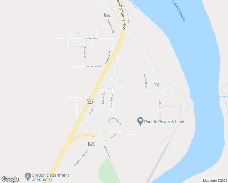 map of restaurants, bars, coffee shops, grocery stores, and more near 1807 Riverside Drive in Klamath Falls