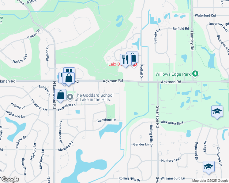 map of restaurants, bars, coffee shops, grocery stores, and more near 4261 Galway Drive in Lake in the Hills