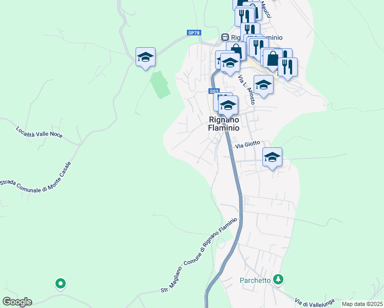 map of restaurants, bars, coffee shops, grocery stores, and more near 60 Via Ponchielli in Rignano Flaminio