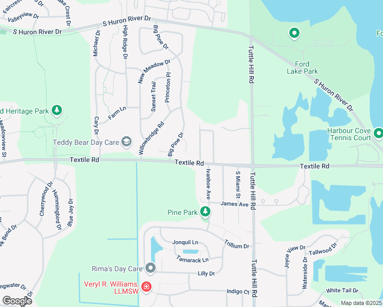 map of restaurants, bars, coffee shops, grocery stores, and more near 5915 Big Pine Court in Ypsilanti