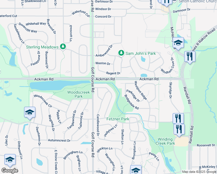 map of restaurants, bars, coffee shops, grocery stores, and more near 700 Auburn Court in Crystal Lake