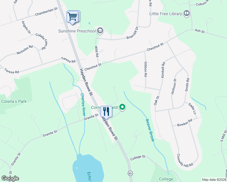 map of restaurants, bars, coffee shops, grocery stores, and more near 22 Davenport Ln in Hopkinton