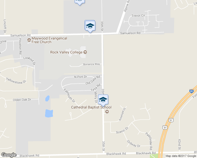 map of restaurants, bars, coffee shops, grocery stores, and more near 4227 Old Gate Road in Rockford