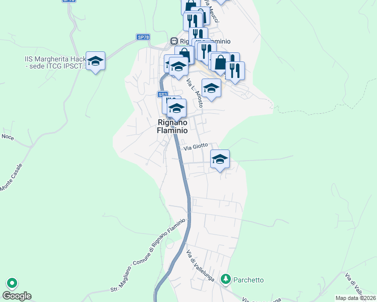 map of restaurants, bars, coffee shops, grocery stores, and more near 8 Via Giotto in Rignano Flaminio
