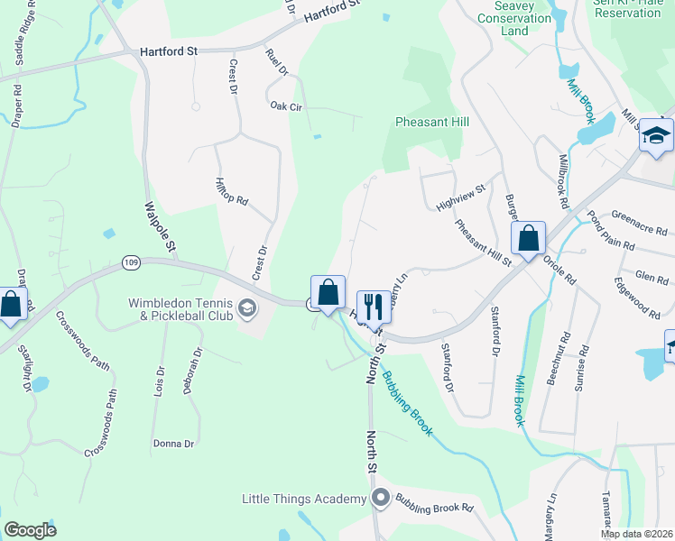 map of restaurants, bars, coffee shops, grocery stores, and more near 2 Stonegate Lane in Dover
