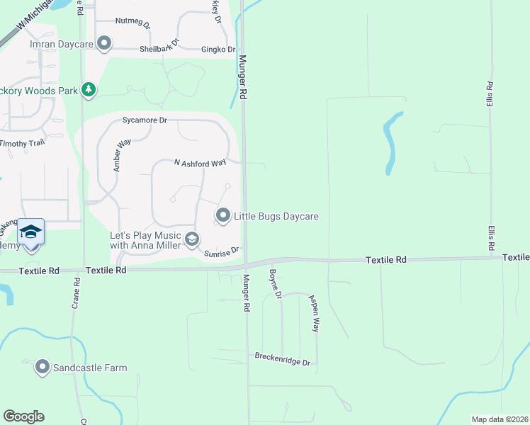 map of restaurants, bars, coffee shops, grocery stores, and more near 5815 Munger Road in Ypsilanti